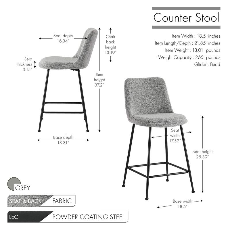 Porthos Home Teo Fabric Armless Counter Stools with Steel Legs, Set of 2