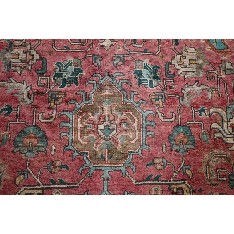 Pink Tabriz Persian Vintage Area Rug Handmade Wool Carpet - 9'11" x 13'4"