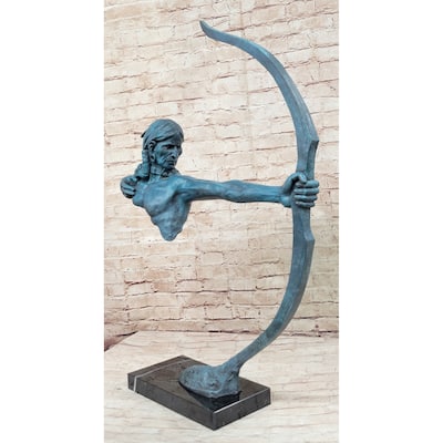 Native American Indian Bow Archer Abstract Bronze Statue Sculpture Blue Green Patina 33 Inches X 23 Inches