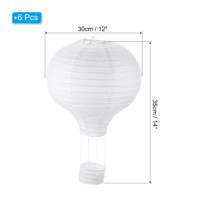14x12in Rainbow Hot Air Balloon Paper Lantern, White - 6Pcs