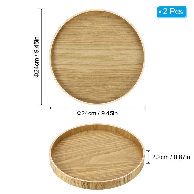2pcs 8" Wood Serving Tray Round Decorative Platter Home Kitchen Table - 9 Inch