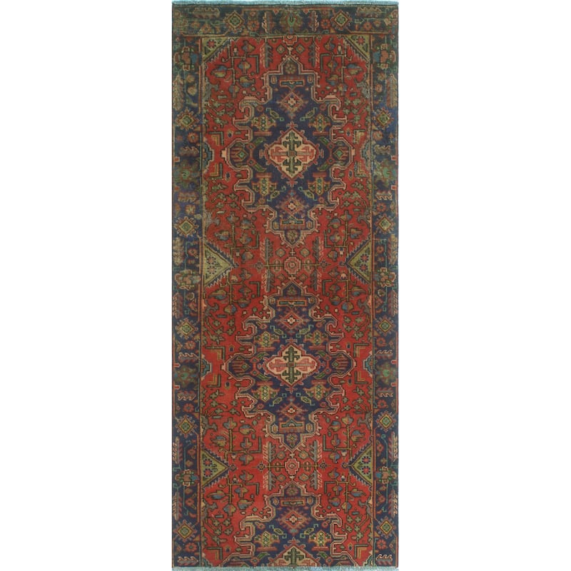 Fine Vintage Distressed Lauren Red/Navy Runner - 3'0" x 7'4"