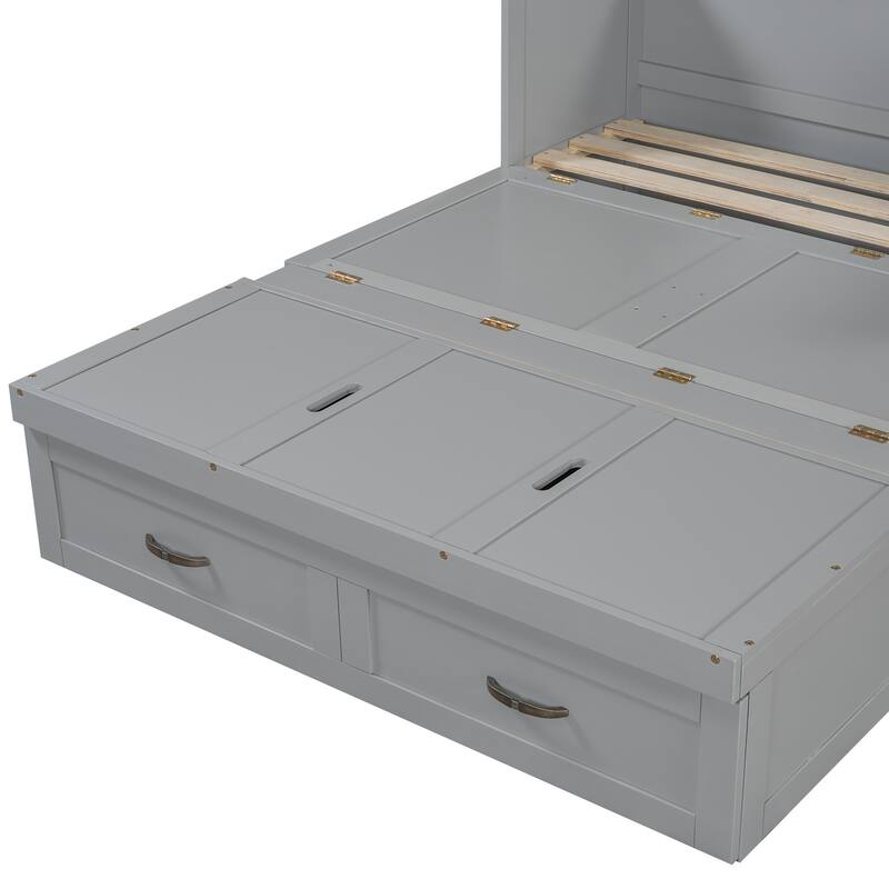 Space-Saving Design Murphy Bed with USB Ports, Large Drawers and Metal Handles