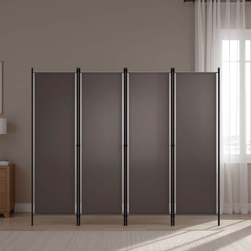 Freestanding Room Divider with 4 Panels, Dark Gray Fabric, 71x79 Iron