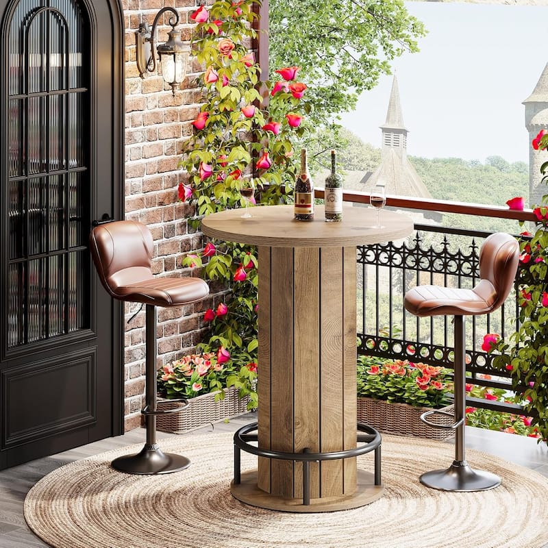 Round Bar Table, 39.4" H Wood Bistro Pub Table - Light Brown