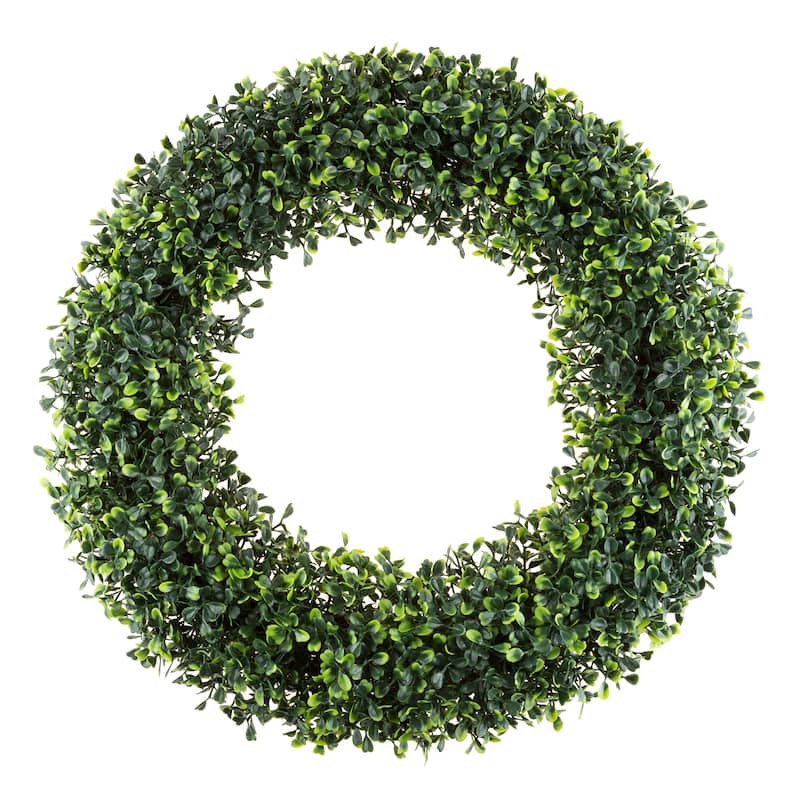 Artificial Boxwood 19.5 inch Round Wreath by Pure Garden - 19.5-Inch Round