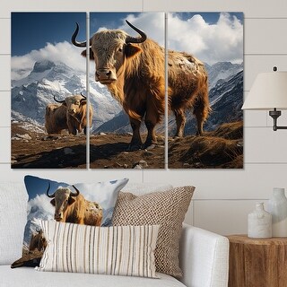 Designart quot Brown Yaks In Montain II quot Animals Wall Art Print Set Bed