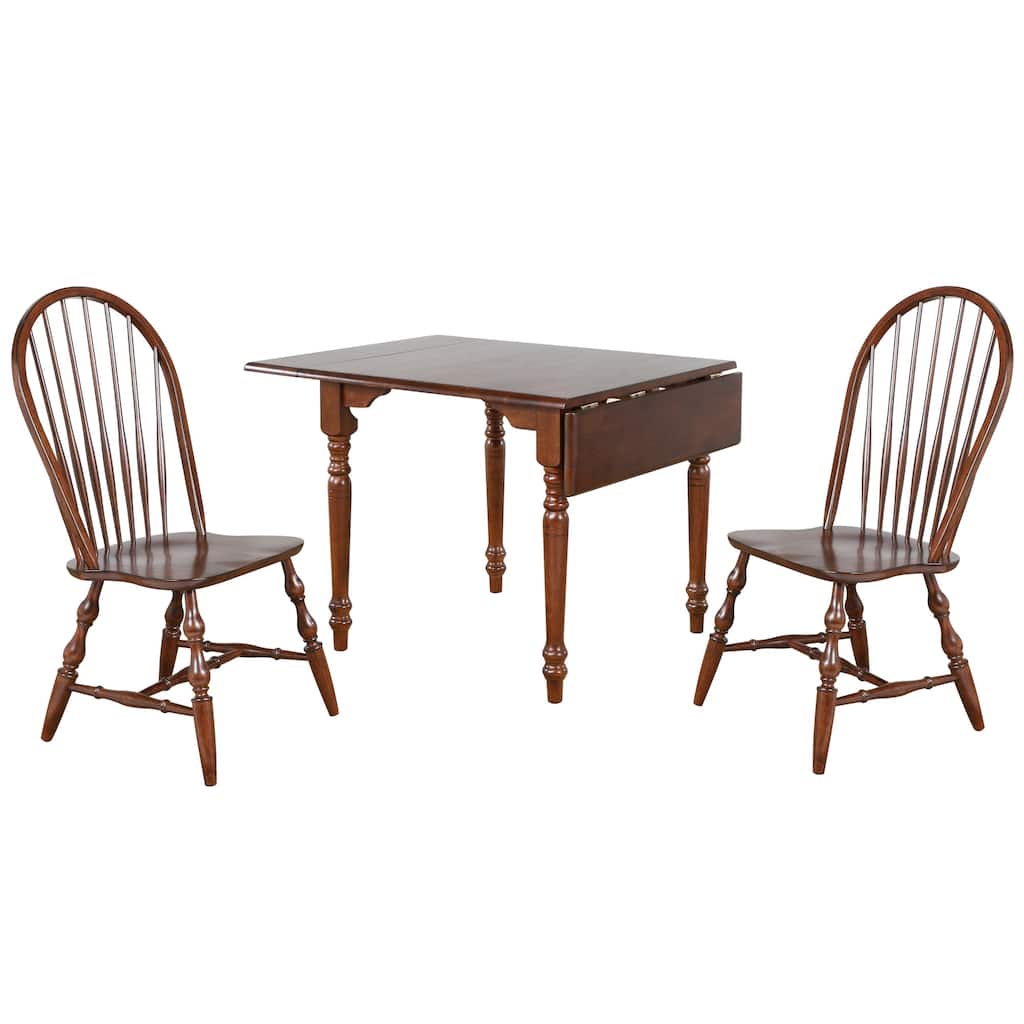 3 Piece Distressed Wooden Dining Set with Drop Leaf Table - 48" - Brown