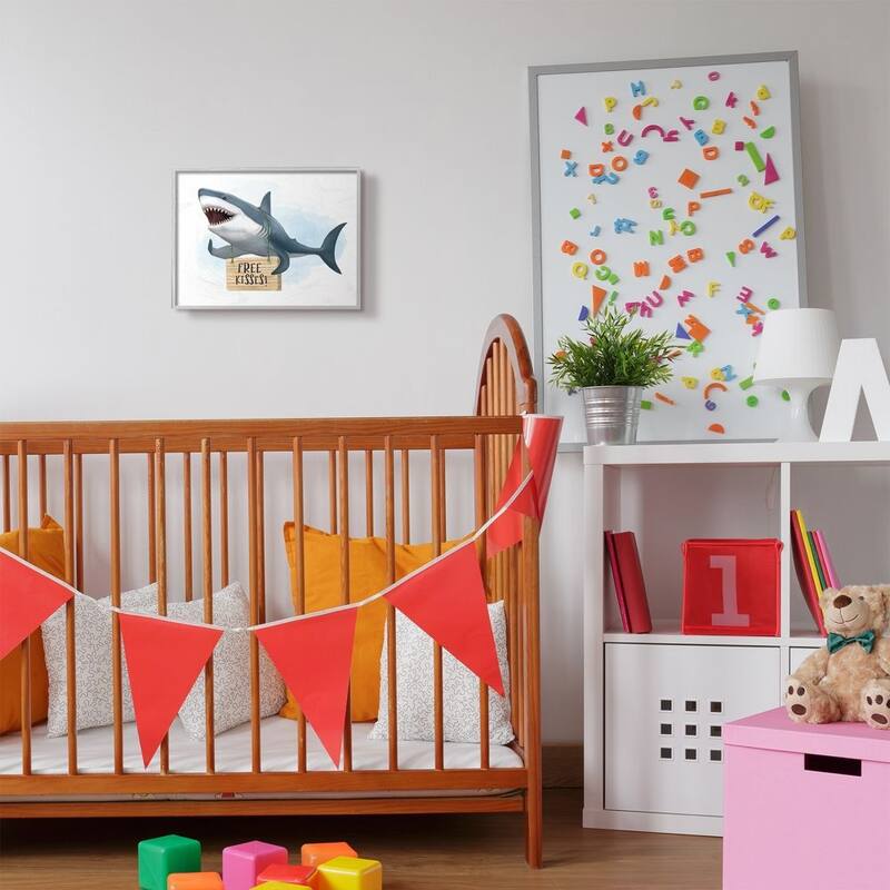 Stupell Nautical Shark Free Kisses Sign Kid's Animal Humor Framed Wall Art - Blue