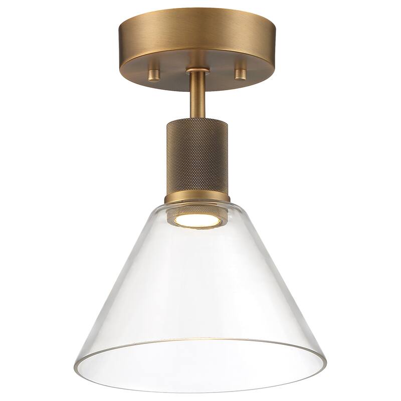 Access Lighting Port Nine Martini LED Semi-Flush - Dedicated LED - Antique Brushed Brass/Clear Glass