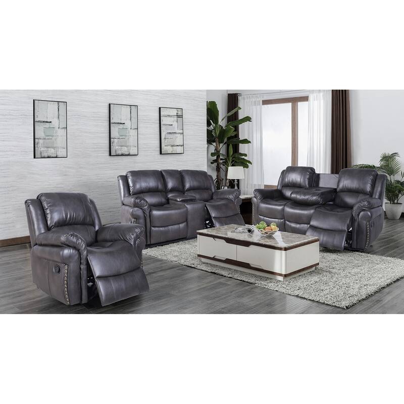 Etsan 3 Piece Faux Leather Reclining set - Grey