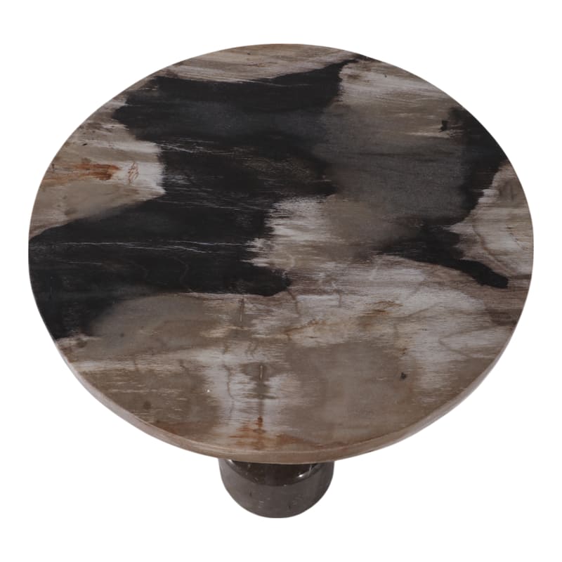 Marble Stone Accent Table Iron Base for Living Room Office - 21" Black - 15" x 15" x 20.75"