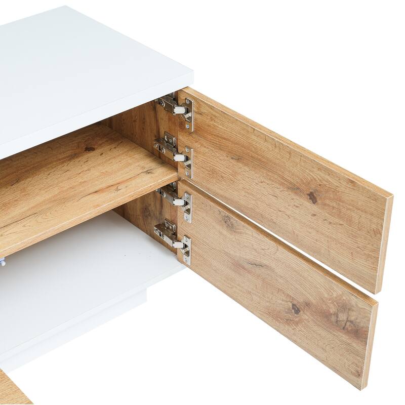 Natural+White 70.8" TV Stand with Storage & Rebound Door for 80" TVs