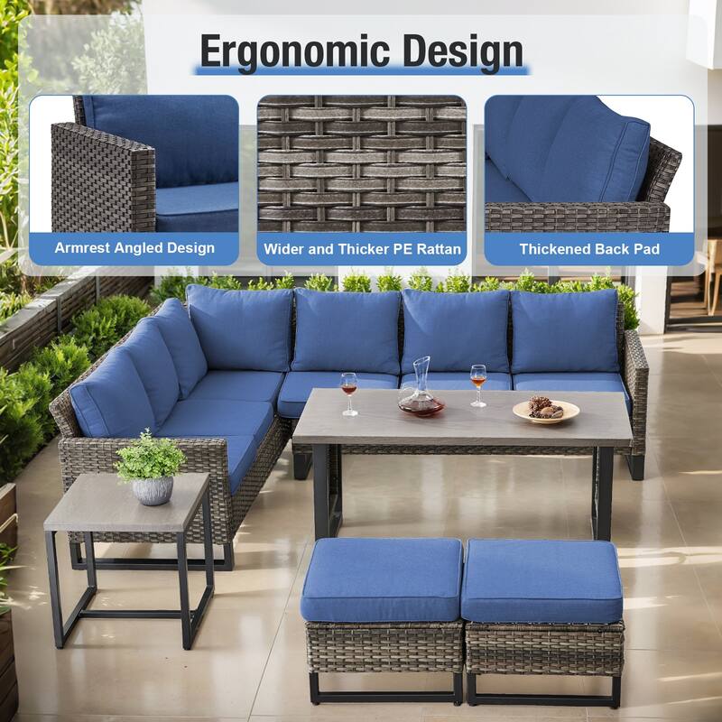 Gymojoy 5-Piece Outdoor Wicker Furniture Set, L-Shaped Sectional Sofa Set