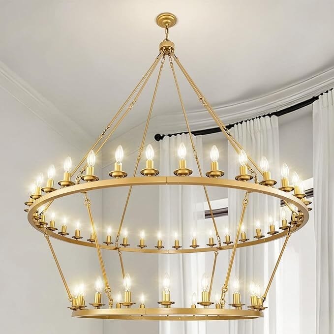 Luxury Wheel Chandelier, 16-54 Lights Single or Double Layer Round Pendant Light - 54Light