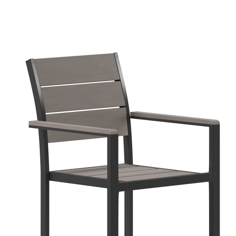 Commercial Grade Outdoor Faux Teak Patio Dining Chair with Arms
