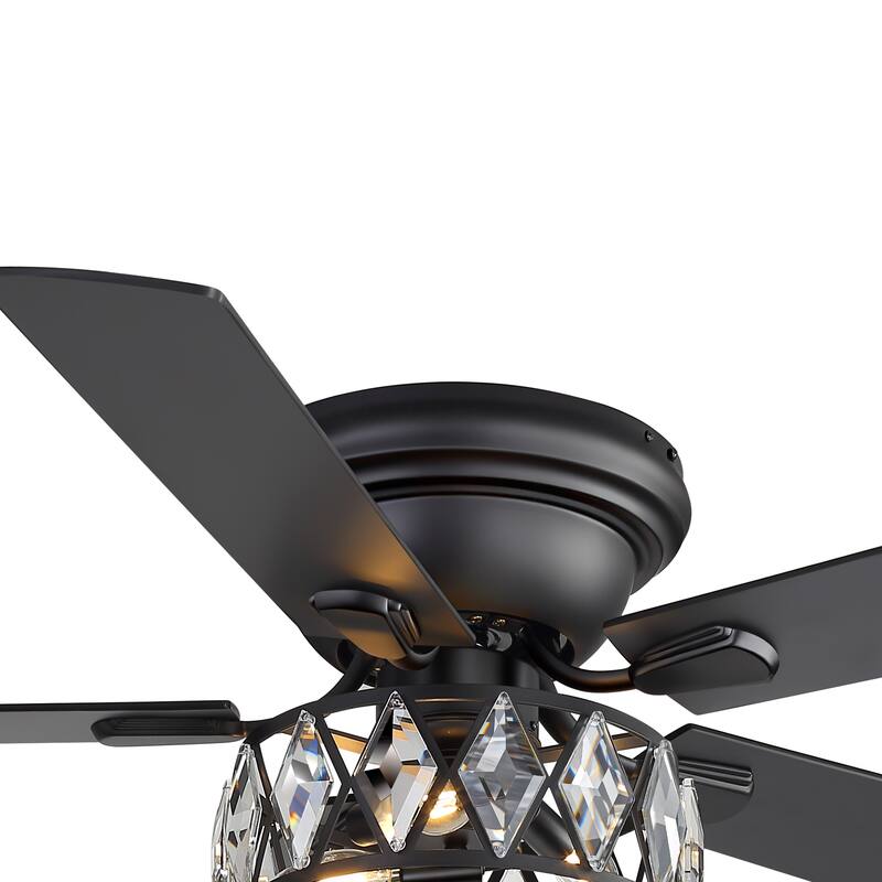 52 inch 5-Blade Flush Mount Crystal Ceiling Fan with Light Remote