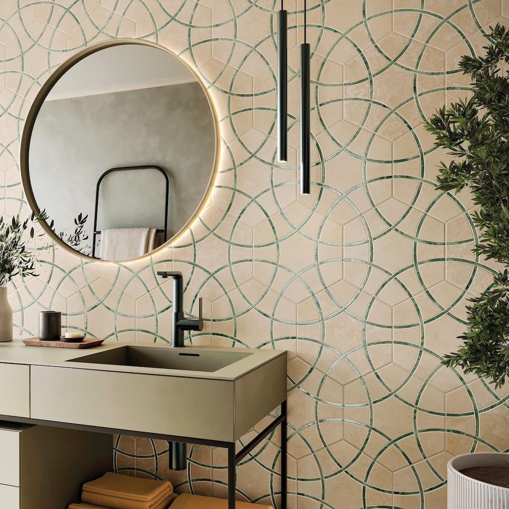 Merola Tile Bari Hex Travertino Jungle 11-1/4" x 13" Porcelain Floor and Wall Tile