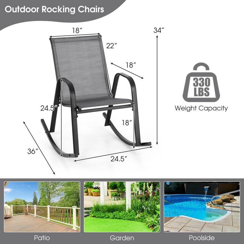 Gymax 2pcs Patio Rocking Chair Heavy-Duty Metal Rocker Outdoor