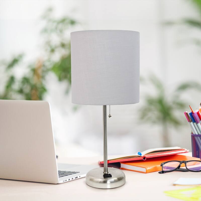 Stick Table Lamps with Drum Shade - 19.5" - Silver and Gray