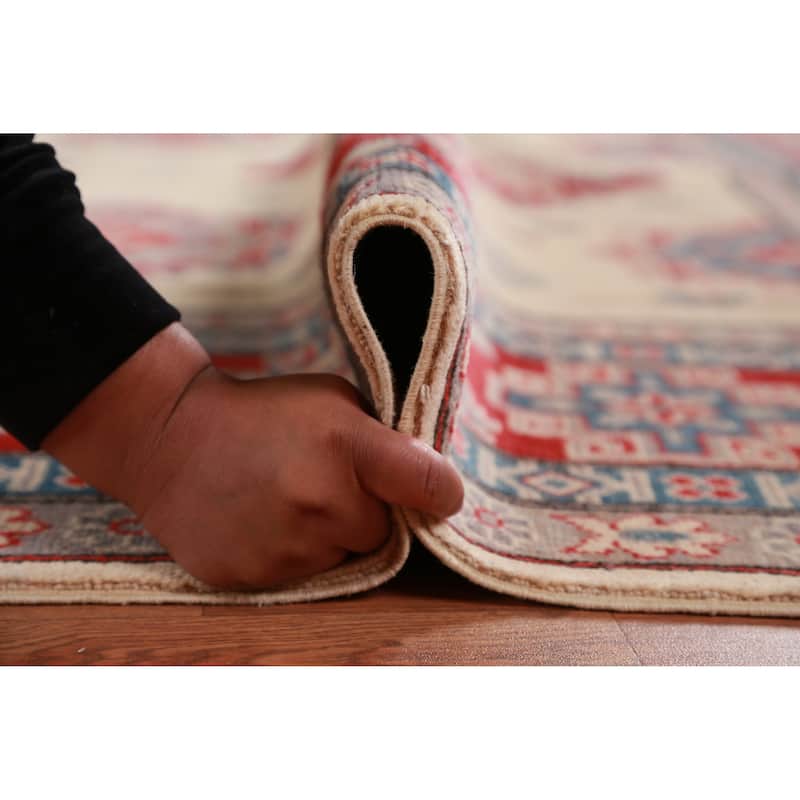 Hand Knotted Oriental 100% Wool Carpet Traditional Geometric Beige & Ivories Kazak Area Rug - 11' 1'' X 8' 4''