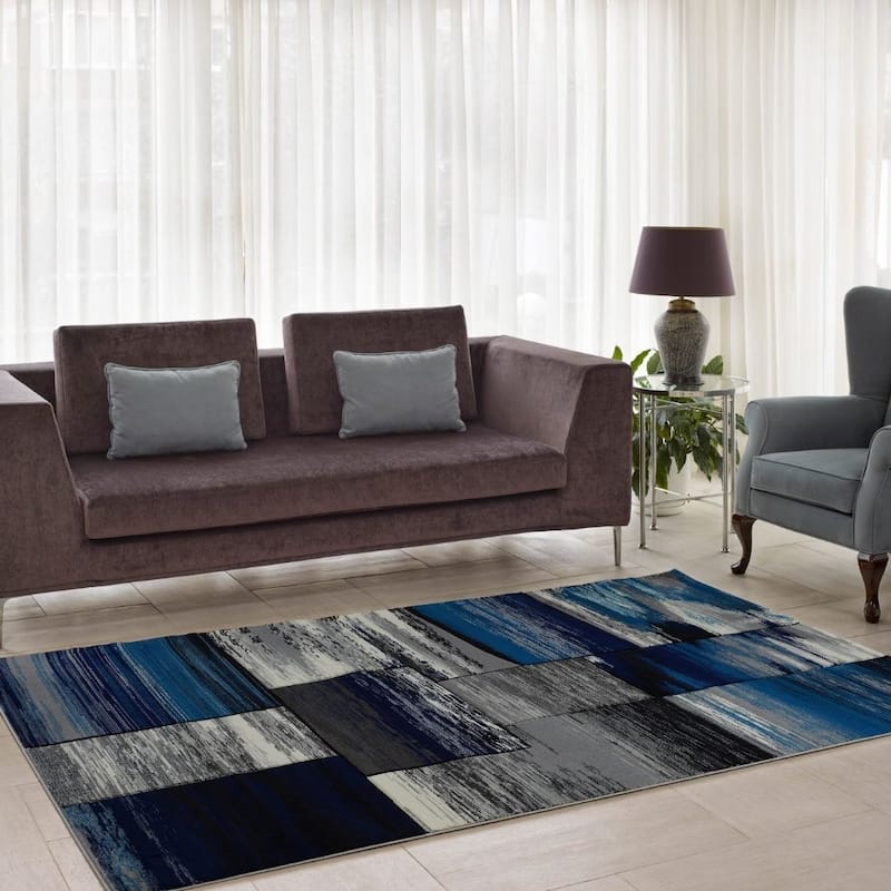 LaDole Rugs Copper Abstract European Area Rug in Black Grey Blue
