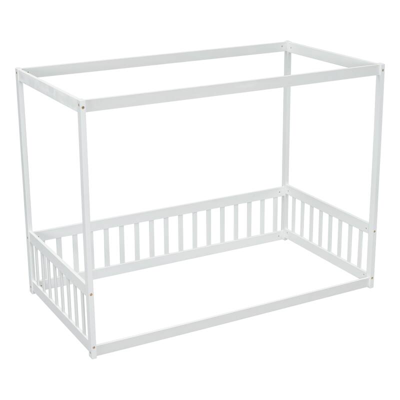 Nestfair Twin Size Canopy Frame Floor Bed with Fence