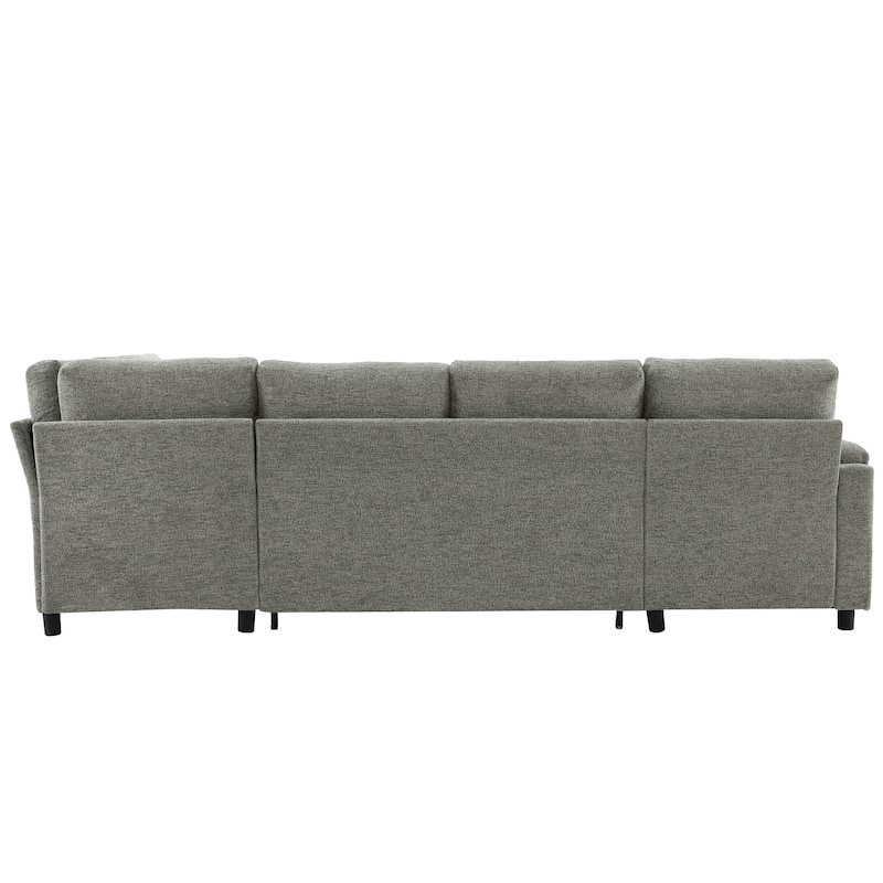 U-shaped Sofa, Chenille Sectional Sofa with 2 Cup Holders and Charging Ports Livingroom Sleeper Recliner Sofa Couch