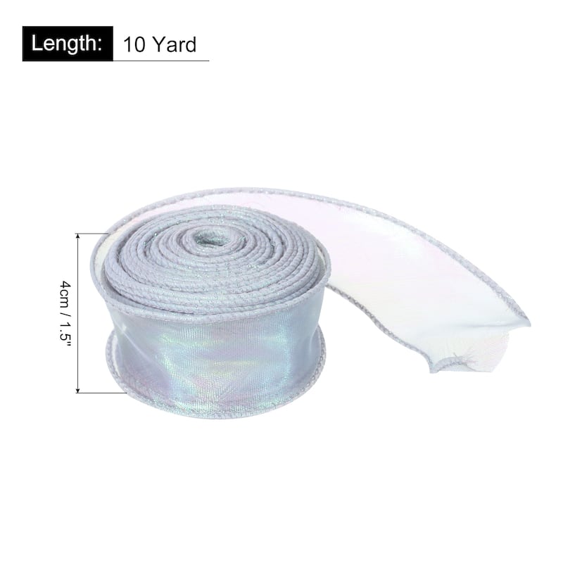 1.5 Inch 10 Yard Sheer Organza Ribbon Shimmer Chiffon Tulle Ribbons - Silver - 1 1/2" x 10 Yard