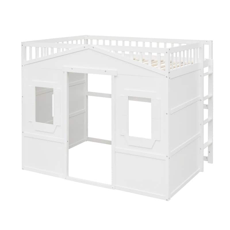 Full Size House Design Loft Bed With Ladder and Windows