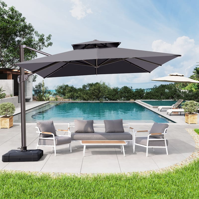 VredHom 11 Ft Patio Cantilever Offset Umbrella with Double Top