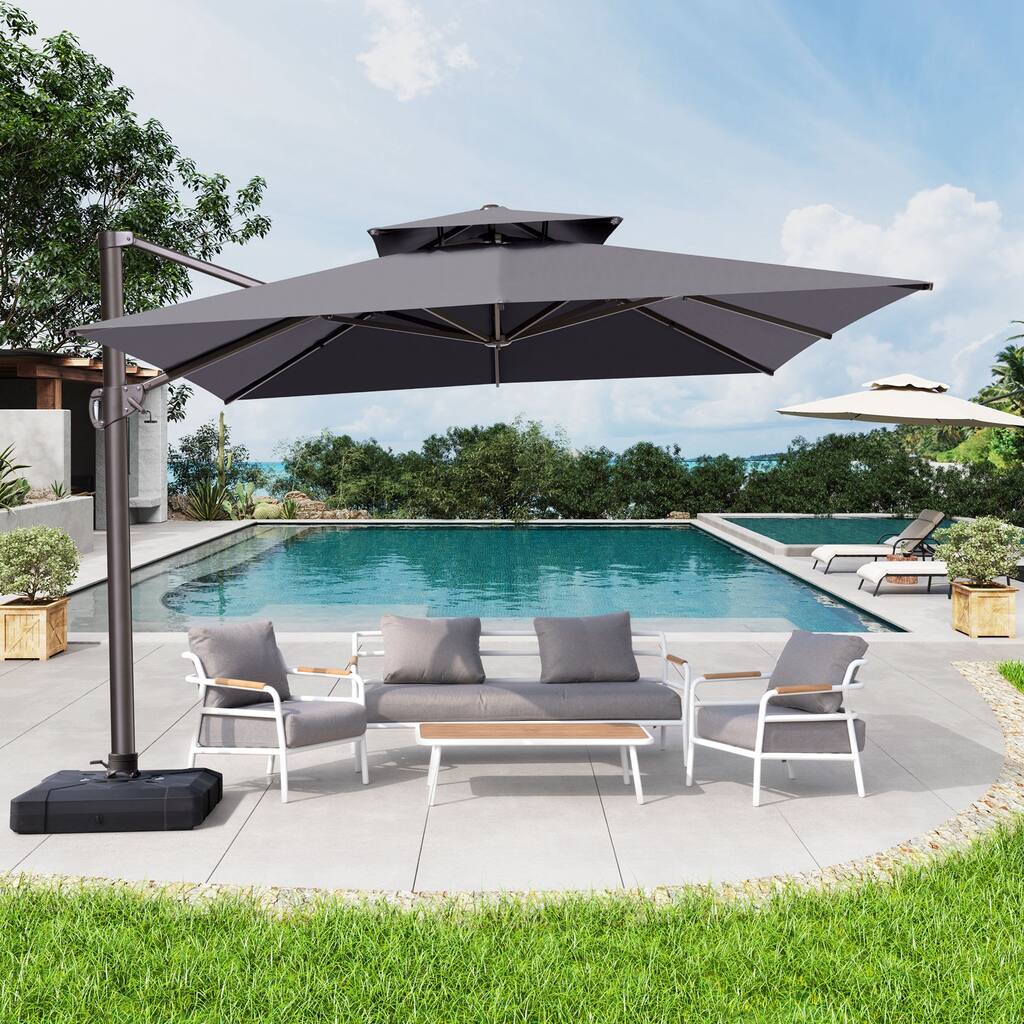 VredHom 11 Ft Patio Cantilever Offset Umbrella with Double Top