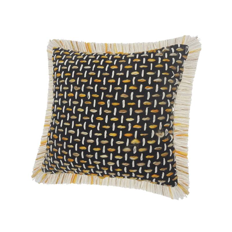 20" Black and White Interwoven Square Throw Pillow