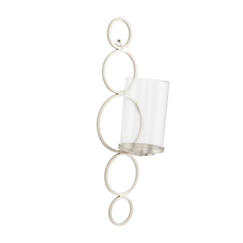 CosmoLiving by Cosmopolitan Metal Stacked Circle Geometric Wall Sconce with Glass Holder - Gold, Black, Silver