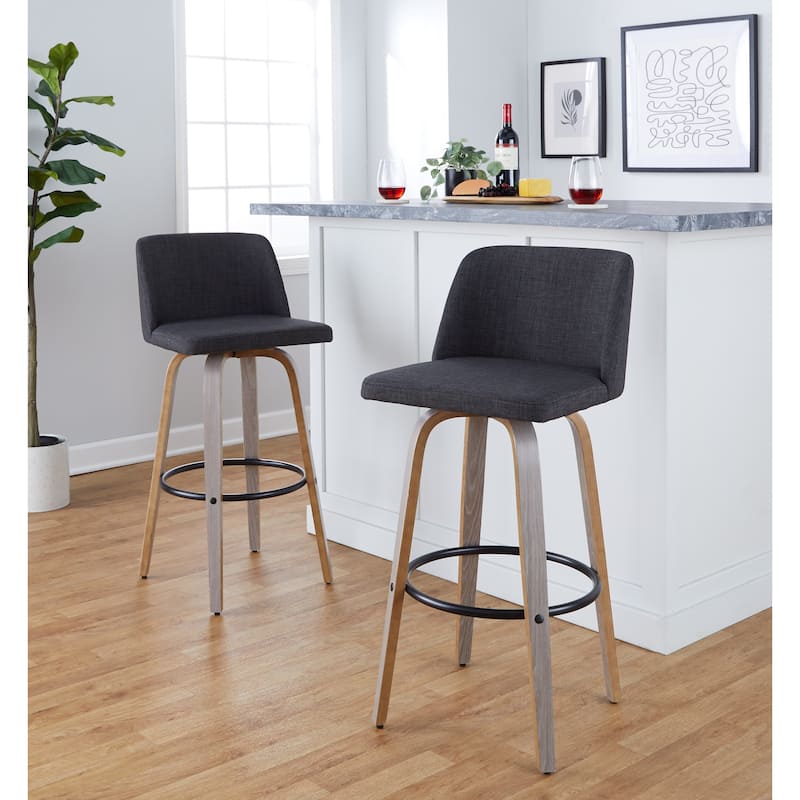 The Gray Barn Vallberga 30" Fixed-Height Bar Stool with Light Grey Wood Base (Set of 2)
