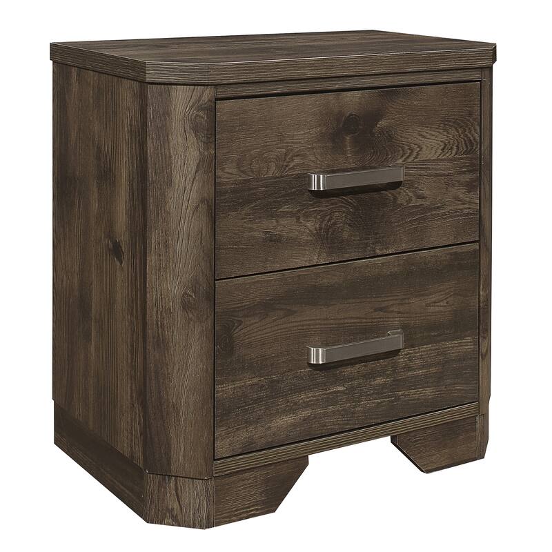 Rustic Brown Nightstand with Metal Glides, Satin Nickel Pulls