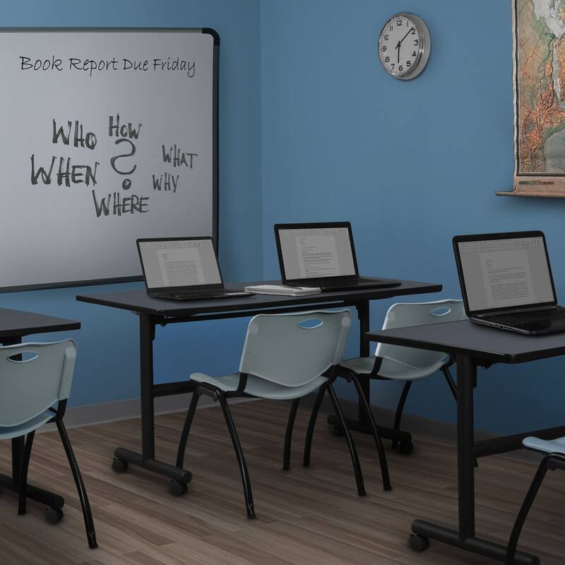 60" x 30" Flip Top Mobile Training Table- Grey and 2 "M" Stack Chairs- Grey