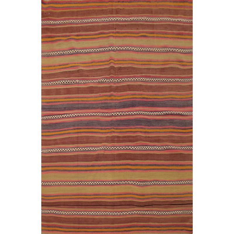 Hand Woven Oriental 100% Wool Carpet Southwestern Geometric Multi-Colored Kilim Area Rug - 6' 3'' X 4' 9''