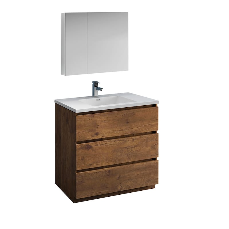 Fresca Lazzaro 36" Free Standing Single Basin Vanity Set with Acrylic - Rosewood - Wood Finish