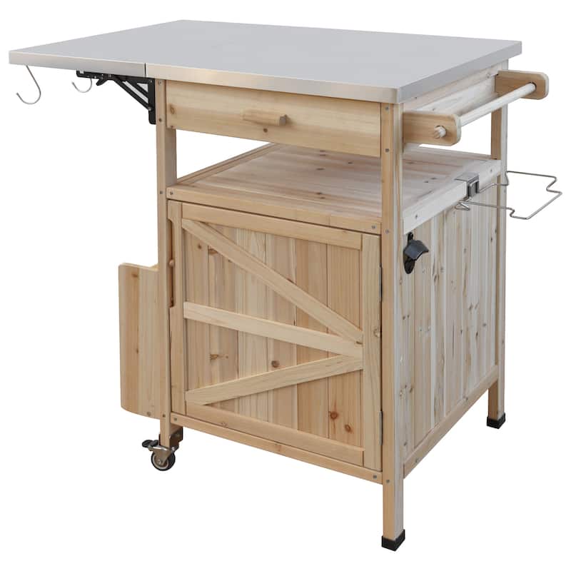 40.5" Outdoor Grill Cart with Stainless Steel Top, Storage Cart with Drop Leaf, Rolling Kitchen Cart with Lockable Wheels