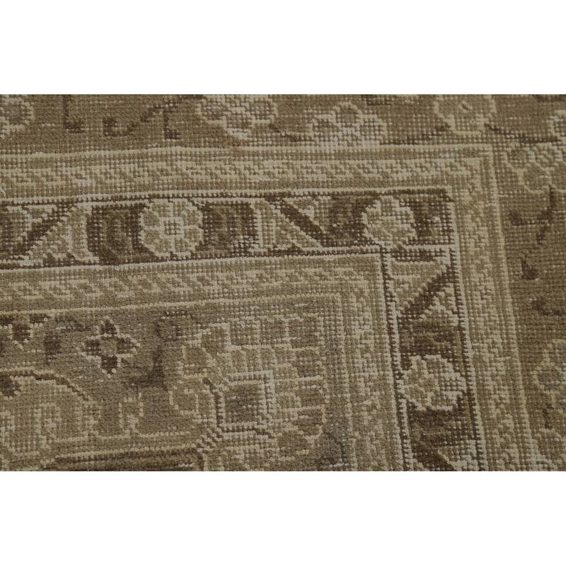 Distressed Tabriz Vintage Persian Rug Hand-Knotted Brown Wool Carpet - 9'6" x 13'3"