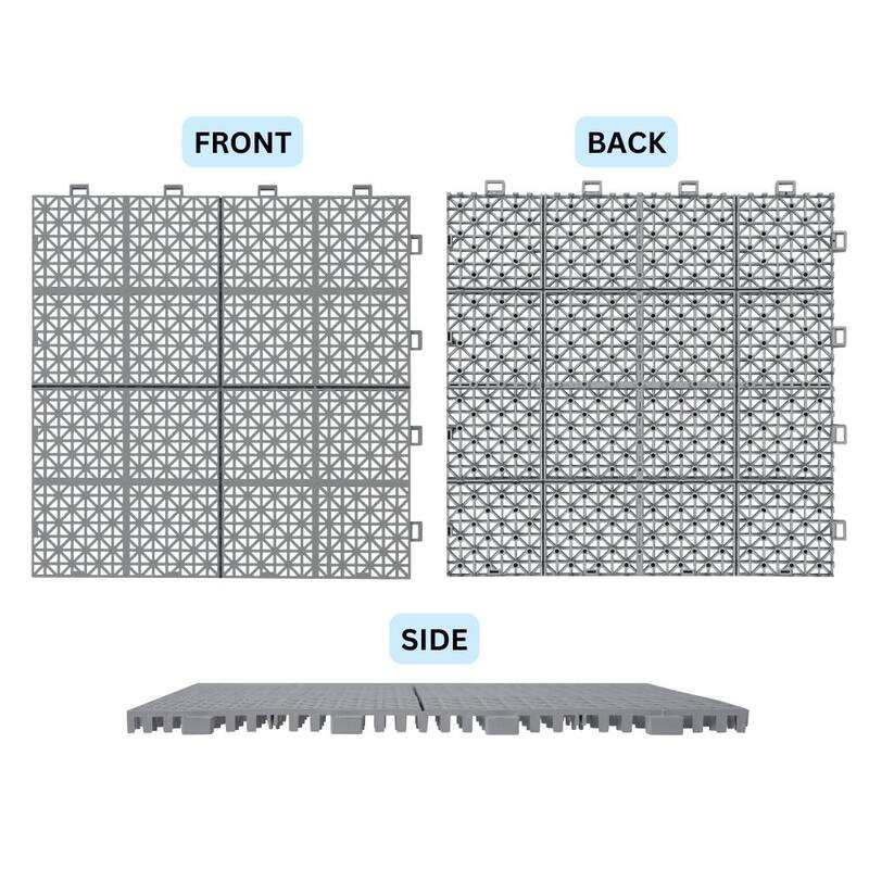 12 x 12 Inch Gray Interlocking Deck Tiles, Rosette Pattern Pack of 12