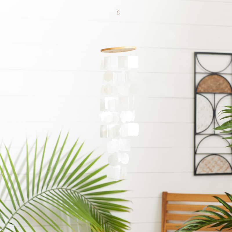 Teal Capiz Shell Waterfall Windchime - White