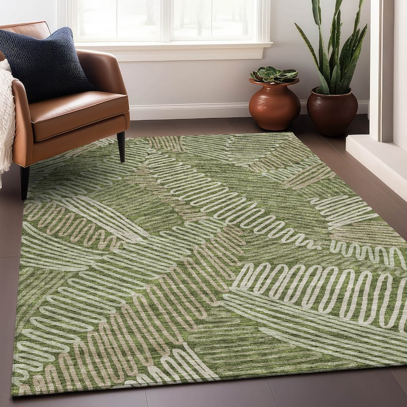Premium Washable Super Soft Contemporary Leaf Mayfield Rug - Olive - 8' x 10'