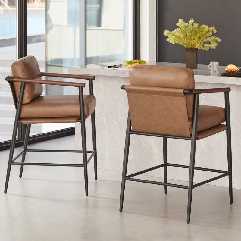 Chris Modern Counter Stools Set with Metal & Wood - Set of 2