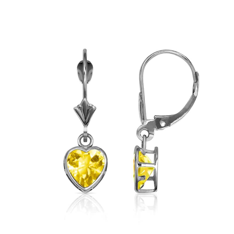 Curata Solid 14k White Gold Birthstone Heart-Shaped Cubic Zirconia Bezel Dangle Leverback Earrings (6mm x 25mm)