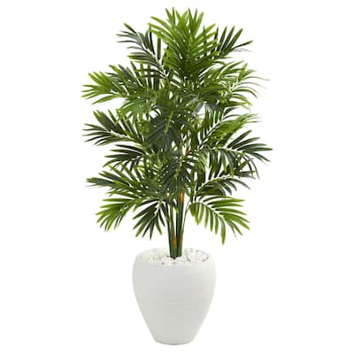 Artificial Areca Palm Tree 4Ft Indoor Plant in White Planter - Home Decor Accent - 4ft.