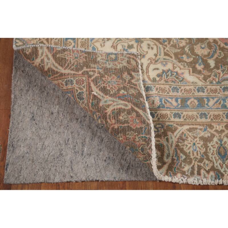 Hand Knotted Oriental 100% Wool Carpet Traditional Floral Pink Mashad Area Rug - 9' 8'' X 6' 7''