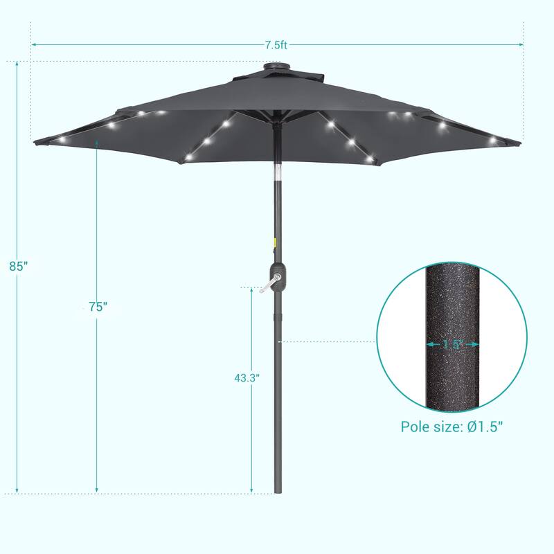 BONOSUKI 7.5ft LED Patio Umbrella Table Umbrellas,with Tilt and Crank