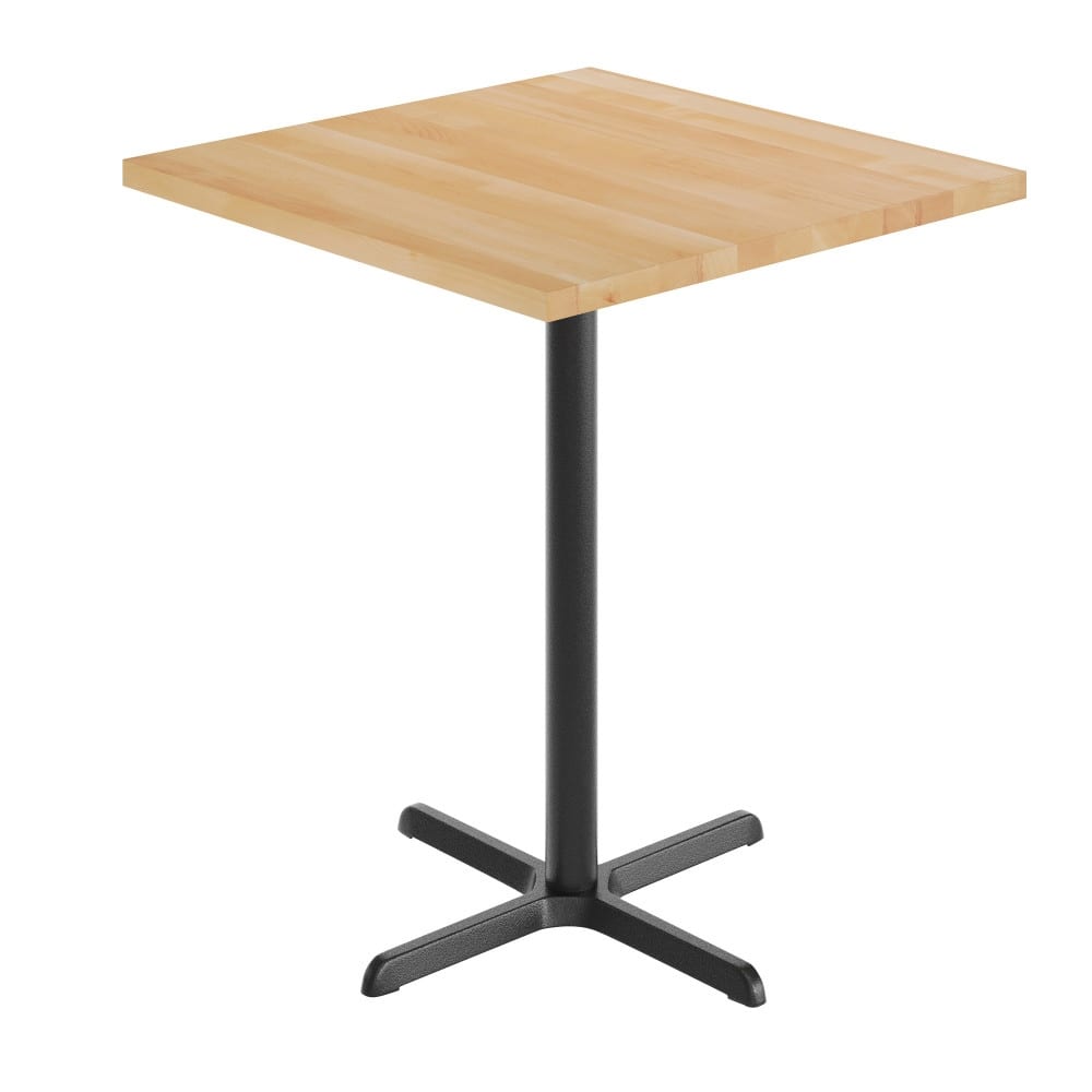 Square Solid Wood Commercial Tabletop with 30" x 30" Bar Height X-Base - 36"W x 36"D x 42"H